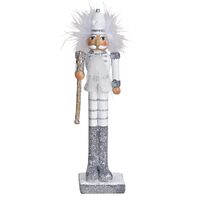 21cm White & Silver Glitter Nutcracker