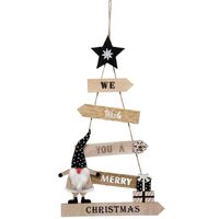 47cm Wooden Sign Black & Natural Christmas Tree Hanging Decoration