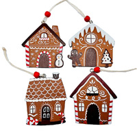 8cm Wooden Gingerbread House Hanging Decoration- Assorted Designs