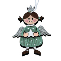 8cm Wooden Angel With Star Hanging Decoration