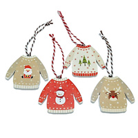 6.5cm Wooden Christmas Sweater Hanging Decoration- Assorted Designs