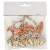 6.5cm Orange Wooden Rabbits Hanging Decoration (Set Of 3)