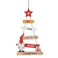 47cm Wooden Sign Red & Natural Christmas Tree Hanging Decoration