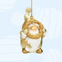 Arthur Goldsworth | 7cm Gold Gnome Hanging Decoration- With Wreath