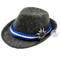 Novelty Grey Trilby Party Hat With Blue & White Cord- For Figurines