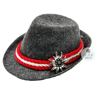 Novelty Grey Trilby Party Hat With Red & White Cord- For Figurines