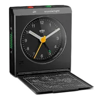 7.8cm Black Analogue Travel Alarm Clock With World Time Zone Map By BRAUN