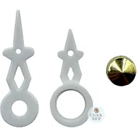 White Plastic Mini Clock Hands With Gold Decorative Button (19mm & 14mm) by ENGSTLER