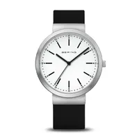 41mm Classic Collection Womens Watch With White Dial & Black Silicone Strap By BERING
