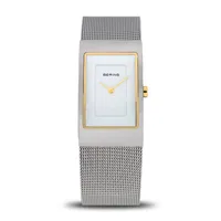 38mm Classic Collection Womens Watch With White Dial & Silver Stainless Steel Mesh Strap By BERING