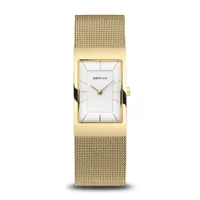 38mm Classic Collection Polished Gold Womens Watch With Gold Stainless Steel Mesh Strap By BERING