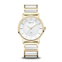 41mm Solar Collection Womens Watch With White Dial & Two-Tone Ceramic Strap By BERING