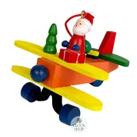 8cm Wooden Santa In Airplane Hanging Decoration