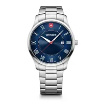 42mm City Classic Silver Mens Swiss Quartz Watch With Blue Dial By WENGER