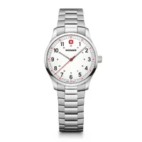 34mm City Classic Womens Swiss Quartz Watch With White Dial & Stainless Steel Band By WENGER