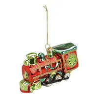 13cm Glass Red & Green Train Hanging Decoration