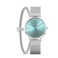 Gift Set- 34mm Classic Collection Pale Blue & Silver Womens Watch With Bracelet By BERING