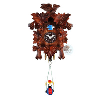 5 Leaf & Bird Mechanical Carved Clock With Swinging Doll 16cm By TRENKLE image