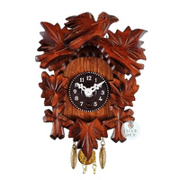 5 Leaf & Bird Mechanical Carved Clock Walnut 14cm By TRENKLE