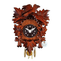 5 Leaf & Bird Mechanical Carved Clock Walnut 14cm By TRENKLE image