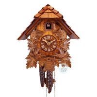 Leaves & Moving Birds 1 Day Mechanical Chalet Cuckoo Clock 24cm By ROMBA image