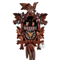 5 Leaf & Bird 1 Day Mechanical Carved Cuckoo Clock With Dancers 35cm By HÖNES image