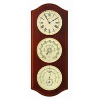MAHOGANY CLASSIC BAROMETER/ THERMOMETER/HYGROMETER/CLOCK 33CM BY FISCHER