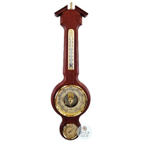 55cm Mahogany Traditional Weather Station With Barometer, Thermometer & Hygrometer By FISCHER  image