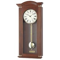 55cm Walnut Battery Chiming Wall Clock With Brass Accents By AMS image