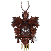 5 Leaf & Deer Mechanical Carved Clock 14cm By TRENKLE image