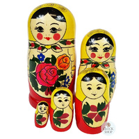 Semenov Russian Dolls- Yellow Scarf & Red Dress 15cm (Set Of 5) image