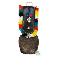 16cm Antique Look Cowbell With Fringed Black Leather Strap
