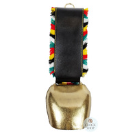 33cm Gold Cowbell With Fringed Black Leather Strap image