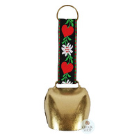 25cm Gold Cowbell With Hearts & Flowers On Strap image