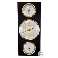 28.5cm Black & Brass Weather Station With Barometer, Thermometer & Hygrometer By FISCHER image