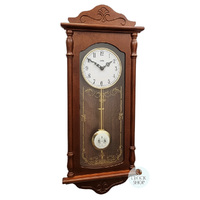 68cm Walnut Battery Chiming Wall Clock With Decorative Door By AMS image