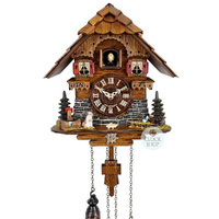 Black Forest Battery Chalet Cuckoo Clock With Dog & Edelweiss Flower 25cm By TRENKLE image