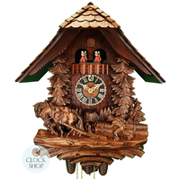 Carved 8 Day Horses And Logger 50cm Cuckoo Clock By HÖNES