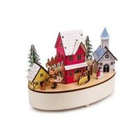 WINTER SCENE MUSIC BOX WITH LED AND ROTATING TRAIN TUNE SILENT NIGHT