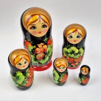 Russian Nesting Dolls 5 Set Large Red & Gold Floral 18cm