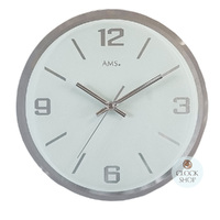 27cm Silver & White Round Silent Glass Wall Clock By AMS image