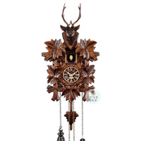 5 Leaf & Deer Battery Carved Cuckoo Clock With Music 22cm By TRENKLE image