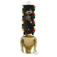 36cm Gold Cowbell With Printed Fringed Black Leather Strap image