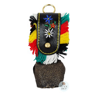 11cm Antique Look Cowbell With Fringed Black Leather Strap image