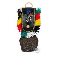 11cm Antique Look Cowbell With Fringed Black Leather Strap