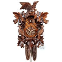 5 Leaf & Bird 8 Day Mechanical Carved Cuckoo Clock With Side Birds 35cm By TRENKLE image