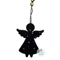 9cm Black & Gold Velvet Angel Hanging Decoration image