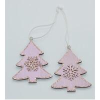 Pink Tree With Snow Flake Christmas Tree Decoration 8cm