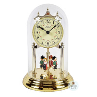 23cm Gold Anniversary Clock With Black Forest Figurines & Cream Dial By HALLER