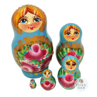 Floral Russian Dolls- Blue 11cm (Set Of 5) image